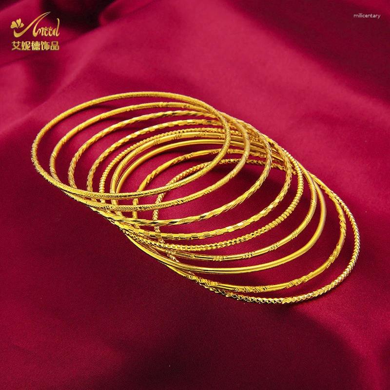 Bangle ANIID Dubai Gold Color Bangles For Women Men 24k Ethiopian Bracelets African Jewelry Saudi Arabic Wedding Bride Gifts Wholesale