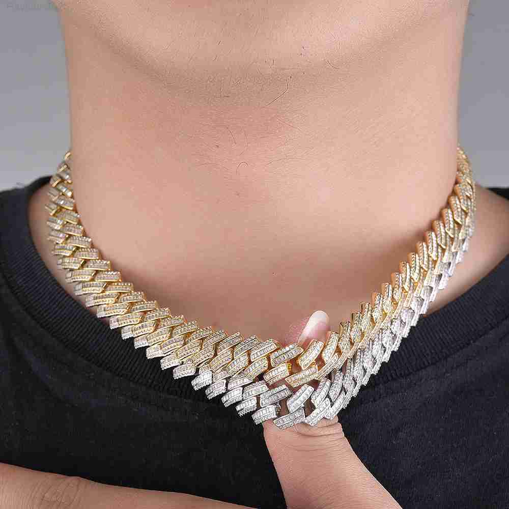 7 8 9 Iced Chain Bling Brass Moissanite Cuban Link Bracelet Gold Plated Hip Hop Jewelry with Micro Pave Moissanite 12mm