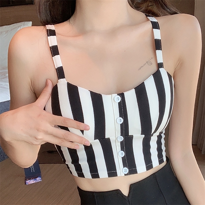 Camisoles Tanks Striped Crop Tops Women Camis Halter Top Woman Camisole Summer Sexy Club Sleeveless Slim Low Chest Button Womens Clothing 230413