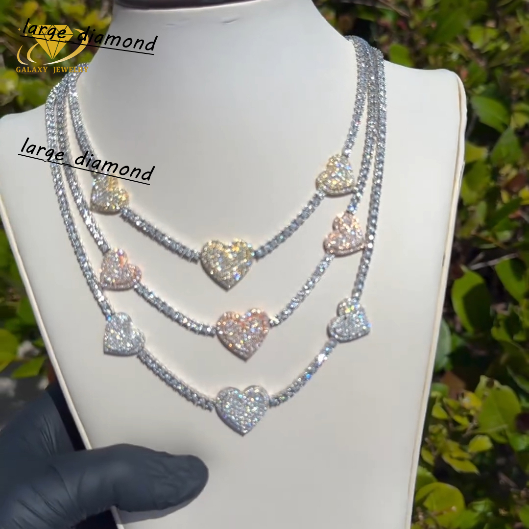 Customized Moissanite Chain Mens Vvs Tennis Chain 4mm 925 Silver Clover Heart Women Iced Out Diamond Moissanite Tennis Necklace