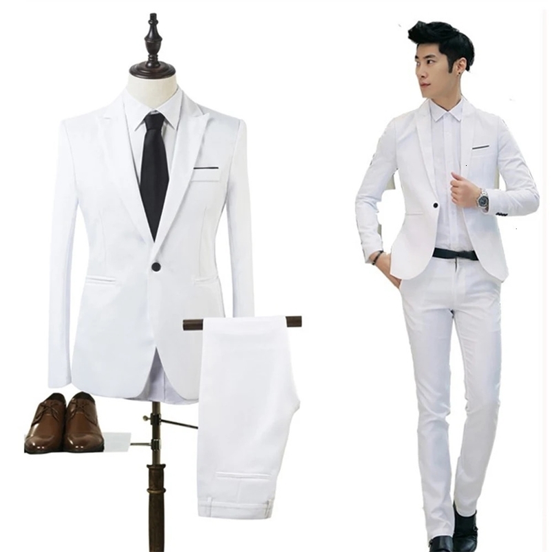 BlazerPants 2Pcs/set Mens Formal Blazer Jackets Coat Pants Tuxedos Wedding Slim Business Dress Suit Clothing For Man 240126