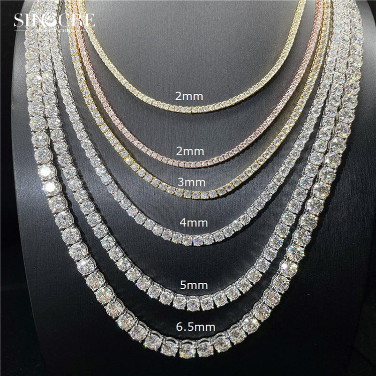 2mm Hip Hop Tennis Chain Quality S925 Sterling Moissanite 925 Silver Fine Jewelry