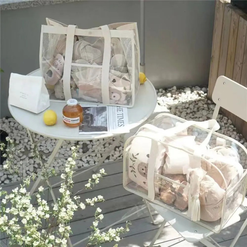 Summer INS Korean Beach Bag Transparent PVC Waterproof Travel Large Capacity Mommy Swimming Toy Storage Womans 241029
