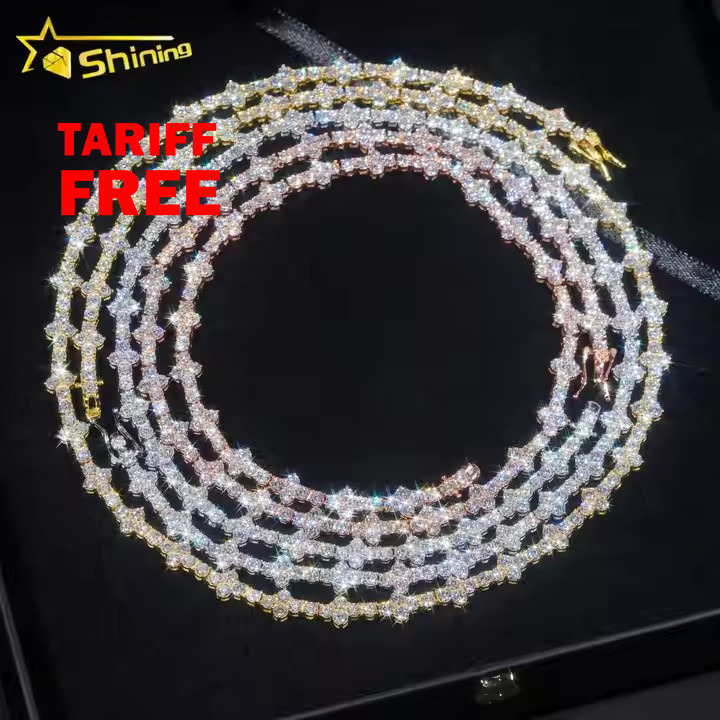 In Stock Cheapest Price Hip Hop Jewelry 925 Sterling Silver 3mm VVS Moissanites Diamond Cross Necklace Moissanite Tennis Chain