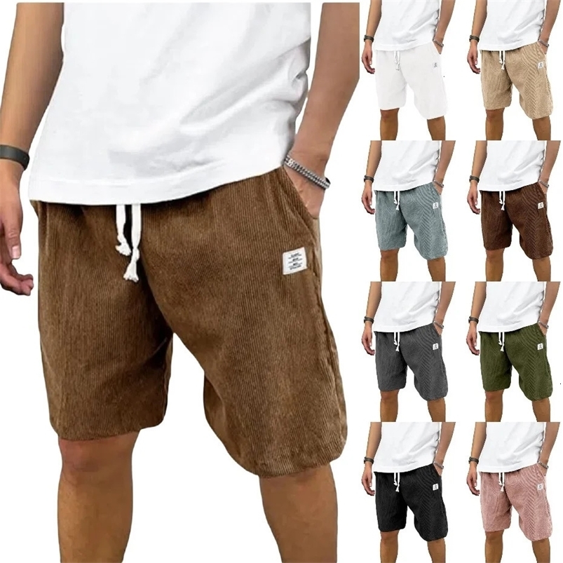 Corduroy shorts worn daily with quarter length pants mens casual sports style mens simple basic breathable lightweight clothing 250423