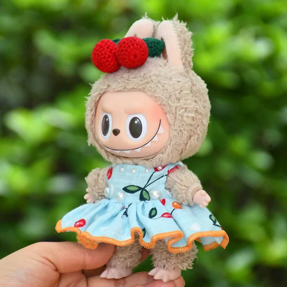 Mini Doll Outfit Cute Plush Sweater Doll Accessory Kawaii Cherry Clothes Cherry Pleated Skirt Hairpin Set for labubu Toy C250924