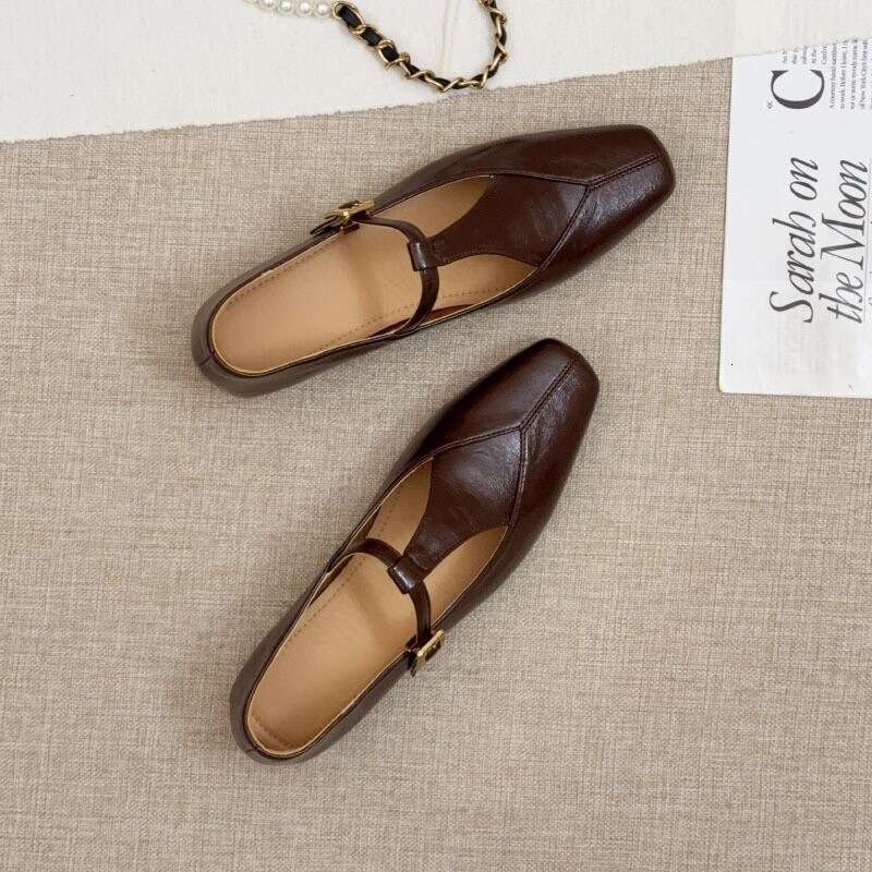 35-41 Size Chunky Mary Jane for Women 2025 New Style One Strap Square Toe Flats to Match Dresses Low Heel Granny Shoes