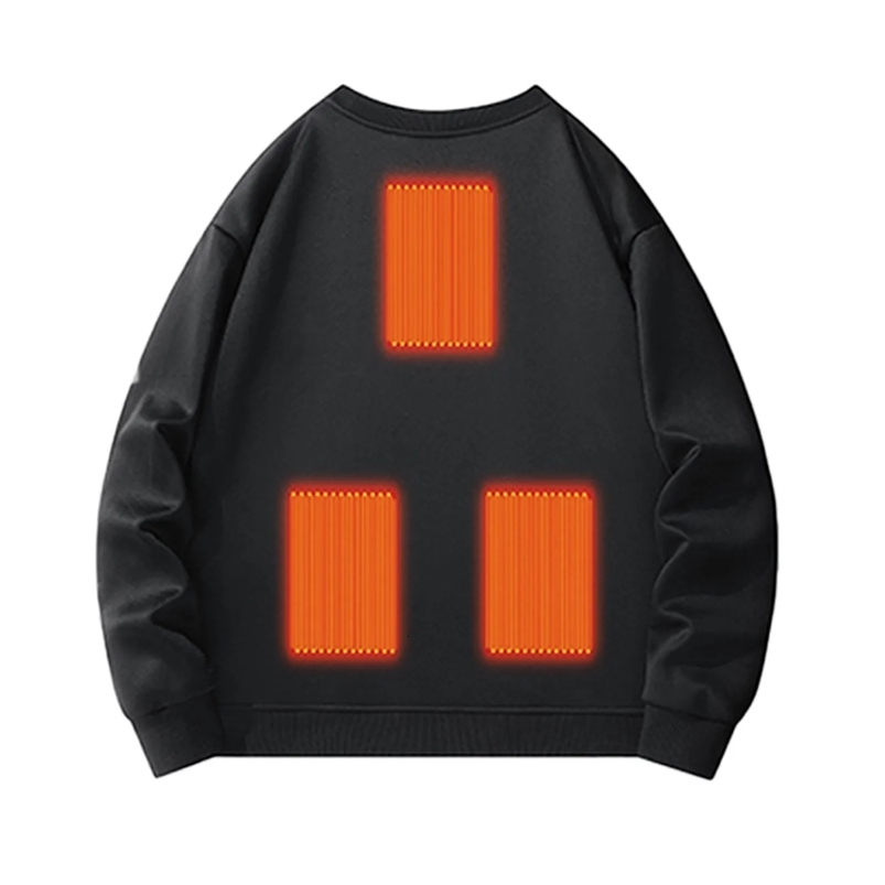 Mens round neck solid color hoodie electric heating hoodie constant temperature warm cotton sportswear 241214