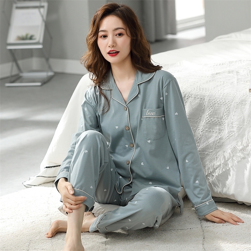 Women's Sleepwear Cotton pajamas women's long-sleeved spring and autumn models plus size loose two-piece summer thin section women's ho