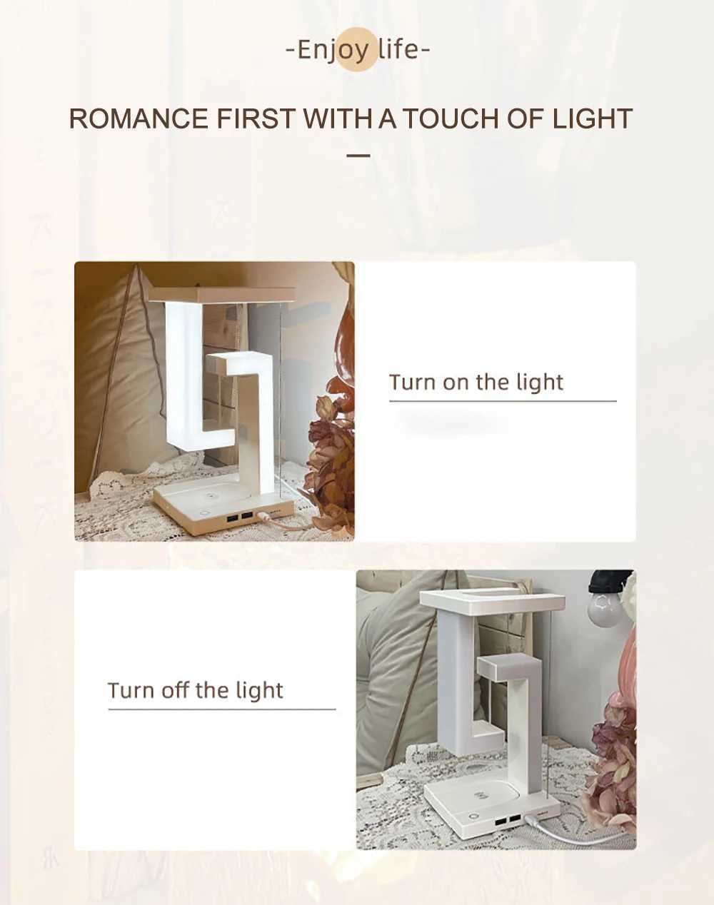 Floating Design LED Desk Lamps 10W Wireless Charging Stepless Dimming Touch Control Novelty Night Light Bedroom Decorative Light C251115