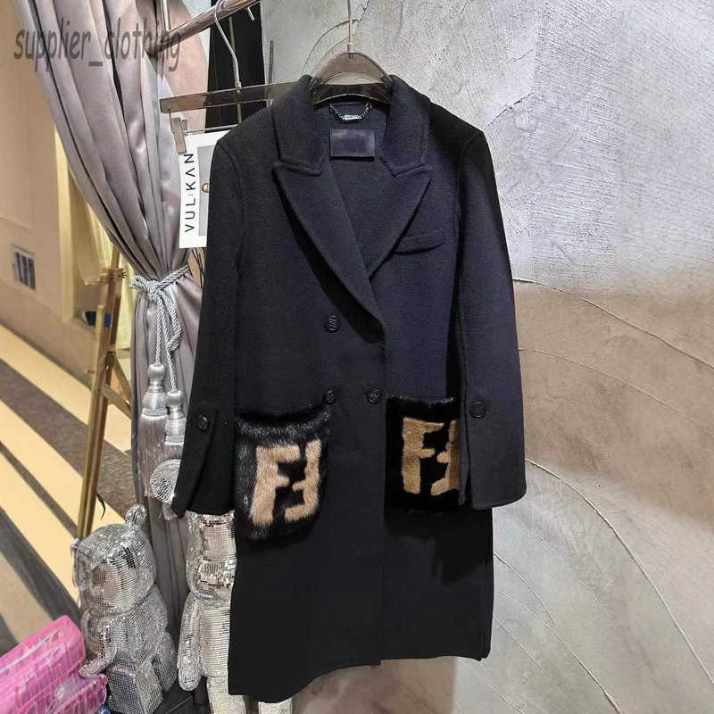 Women's Trench Coats designer 2025 Autumn Winter New Double-Sided Hand-Stitched Cashmere Mink Pocket Wool Long Coat Jacket NRT3