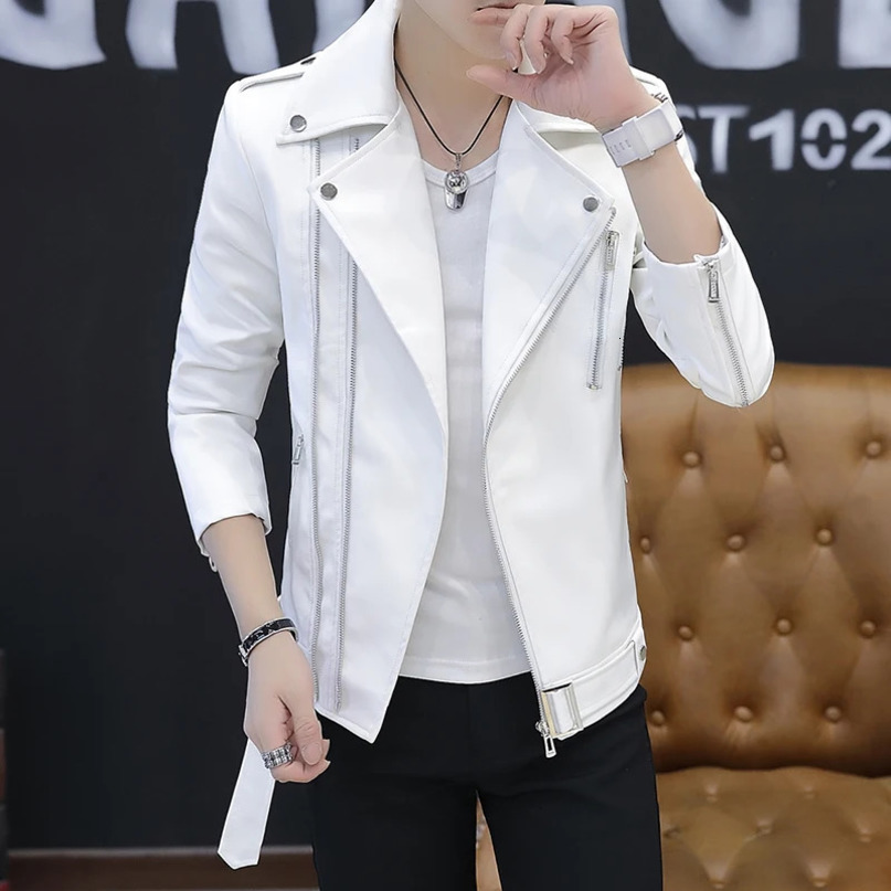 mens leather jacket handsome and personalized red leather jacket fashionable and stylish rivet motorcycle style jacket red white and black lapel top 2