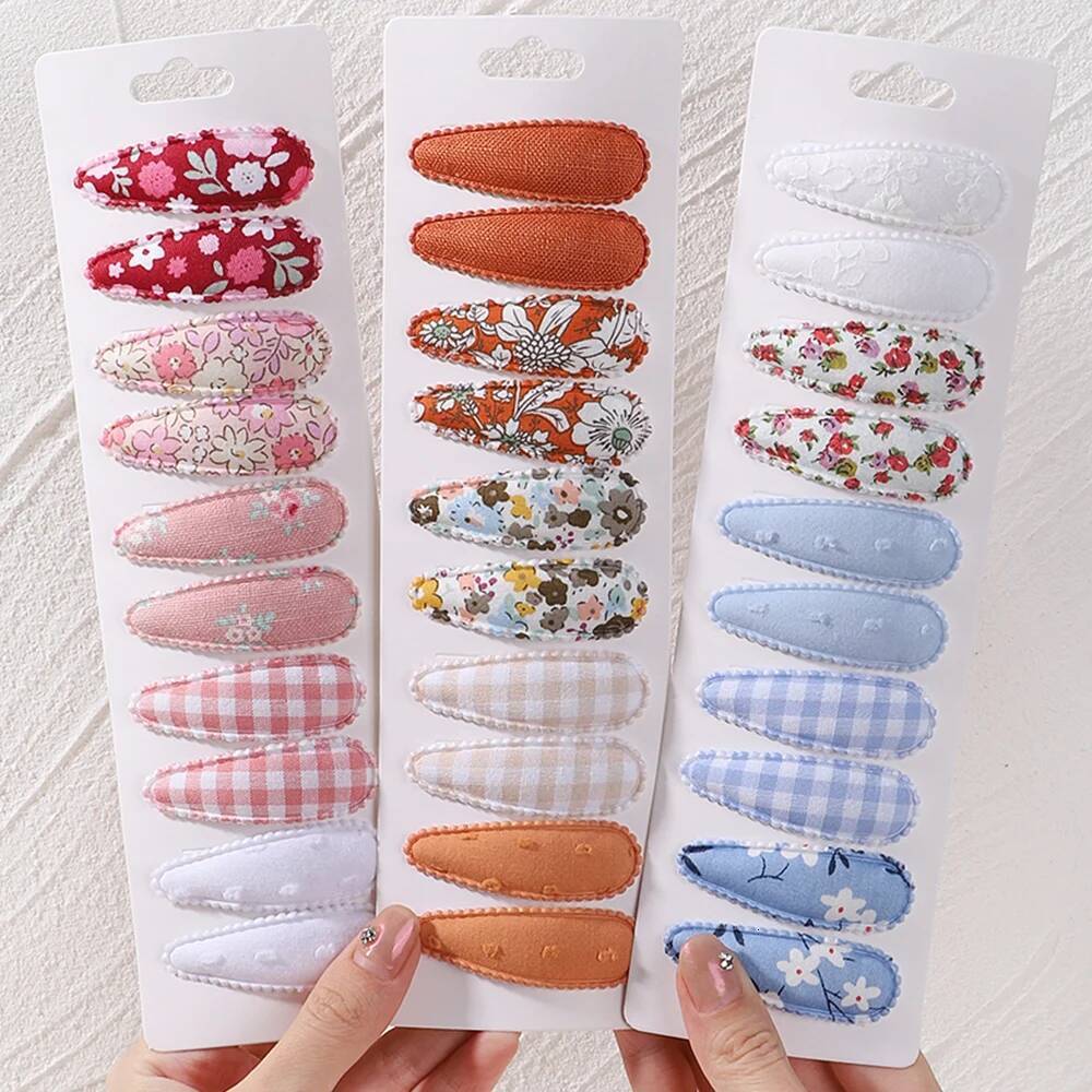 10Pcs/Lot Newborn Print Cotton Alloy Bow Snap Clips Set Fabric Plaid Hairpins Girls Kids Headwear Baby Hair Accessories ddmythur