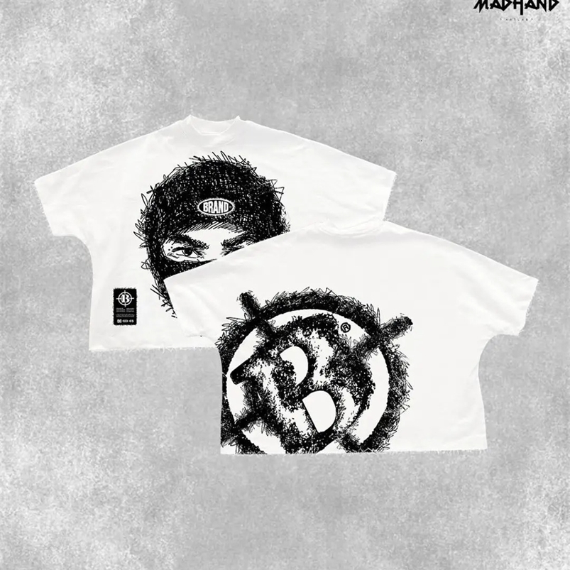 Super sized y2k top Gothic cotton shirt with graphic T-shirt for men couple street Gothic womens clothing Harajuku mens clothing 250103