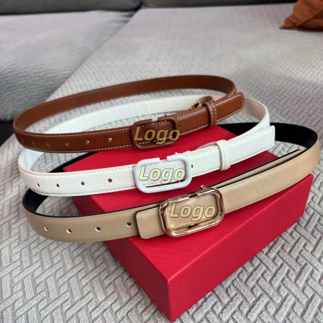 Womens Belts Fashion Genuine Leather Belt Woman Waistband Mens Thin Golden Red Buckle Belt 2.3cm