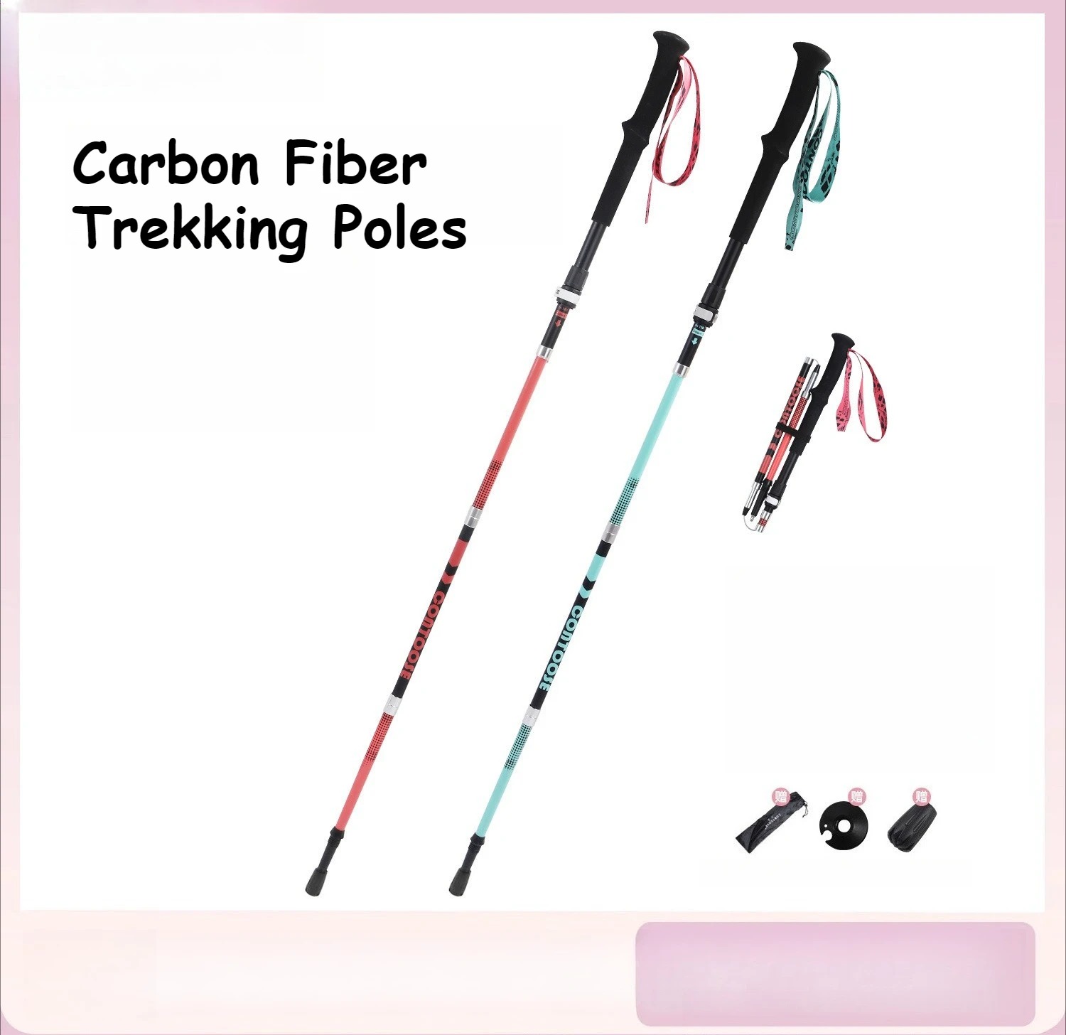 Carbon Fiber Trekking Poles Ultra-light Folding Hiking Sticks Walking Stick with EVA Handle Quick-Lock for Women Men Hiking Camping Climbing