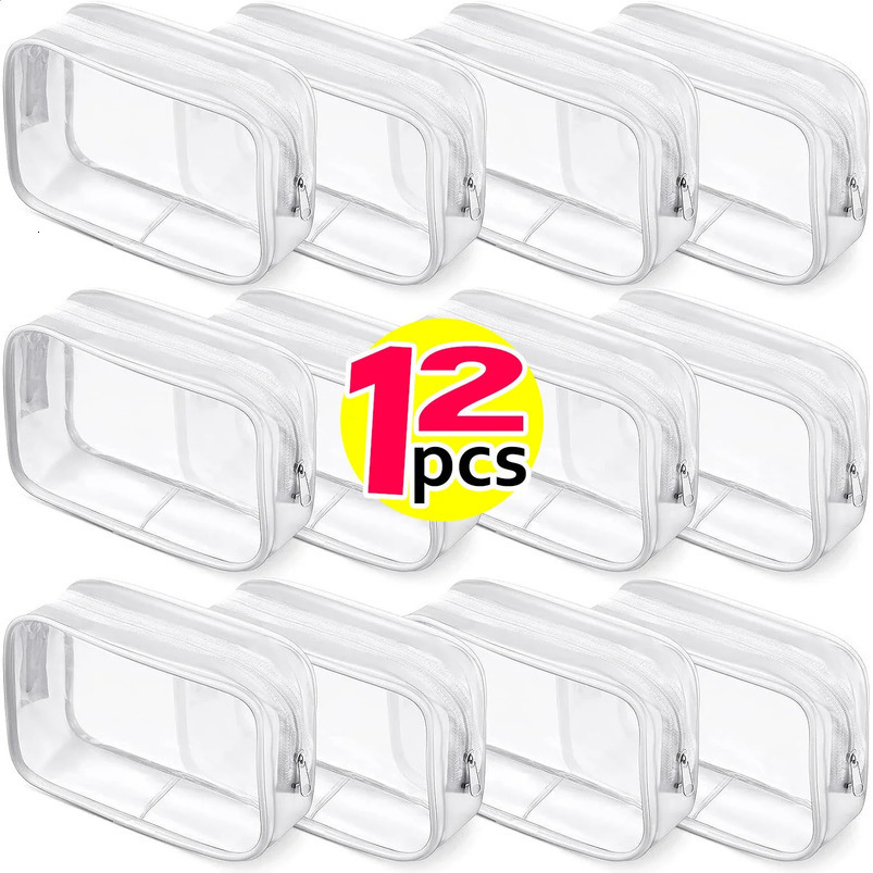 112pcs Transparent PVC Storage Travel Organizer Clear Makeup Bag Beautician Cosmetic Beauty Case Toiletry Wash Bags 240722