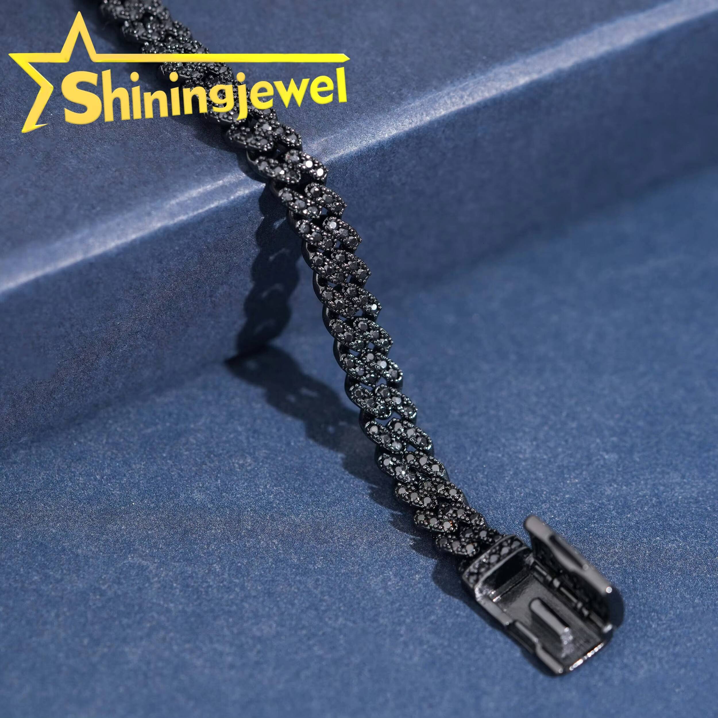 Black Moissanite 6MM Men Hip Hop Cuban Bracelet Sterling Silver 925 Gold Plated Moissanite Pass Diamond Test Cuban Bracelet