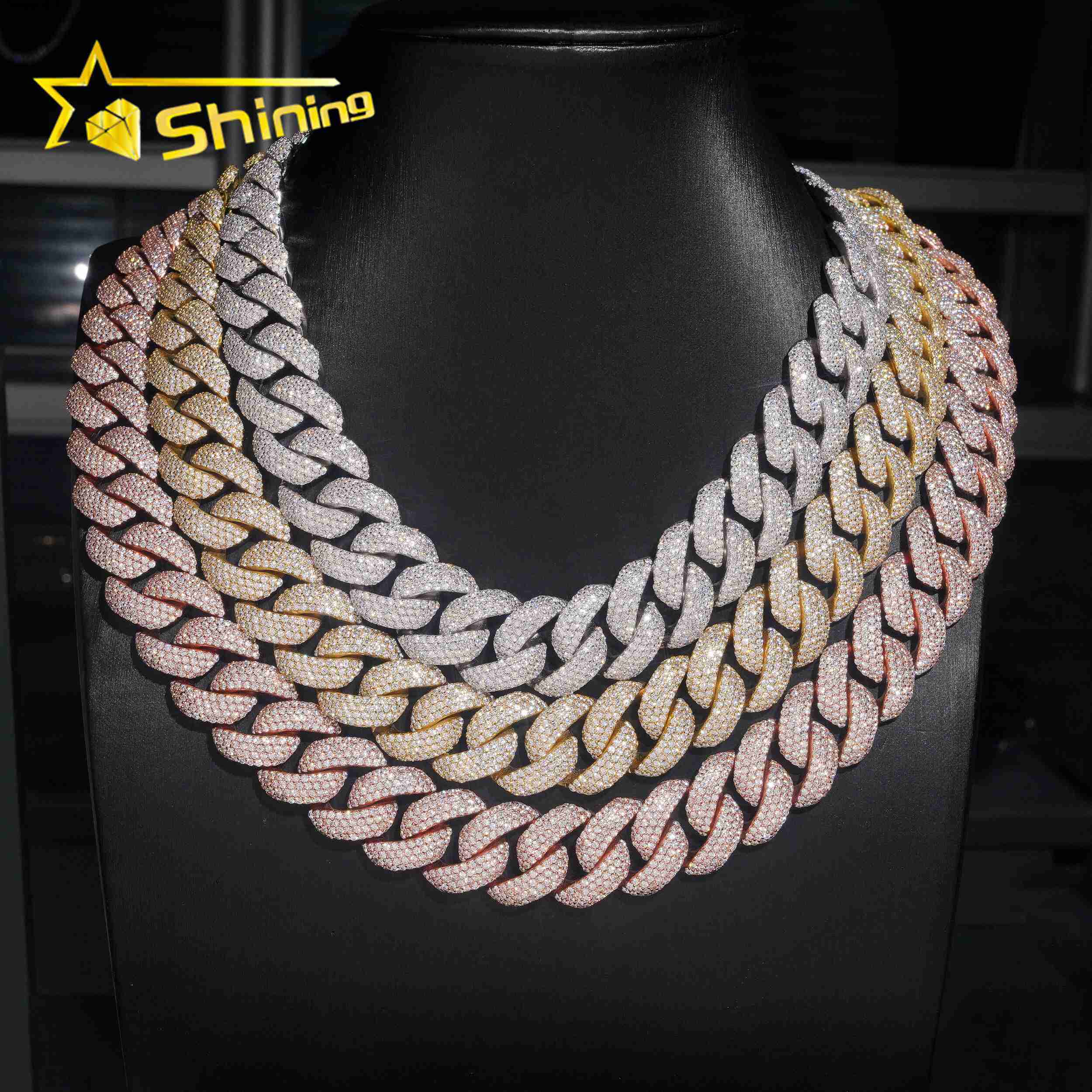 Hip Hop Jewelry 20mm 4 Rows Chain Solid 925 Sterling Silver GRA Certificate Iced Out Necklace Moissanite Cuban Link Chain