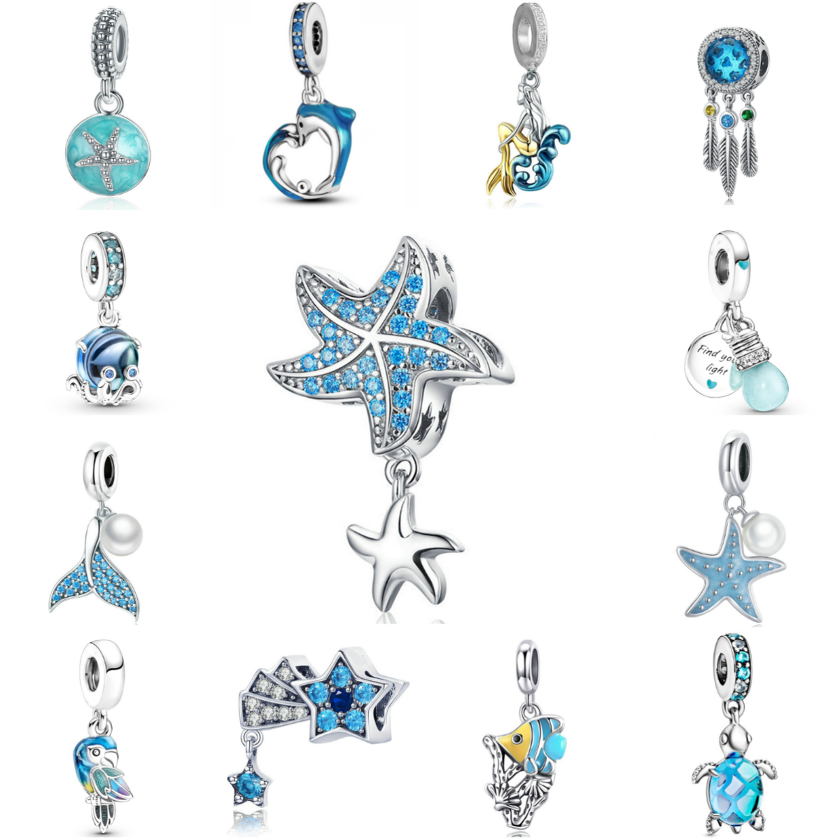 Designer Charms Bead Dangle Silver Plated Pendant Blue Ocean Journey Diamond Fashion Jewelry Findings For Women Girl DIY Bracelets Necklaces Christmas Gift
