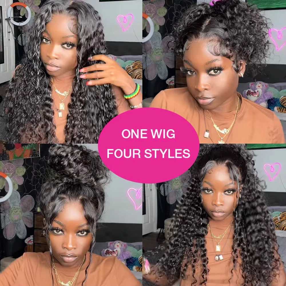 250 Density Invisible Strap 360 HD Full Lace Glueless Wig Deep Wave Frontal Wig Human Hair 30 Inch Water Wave Lace Front Wig F250923