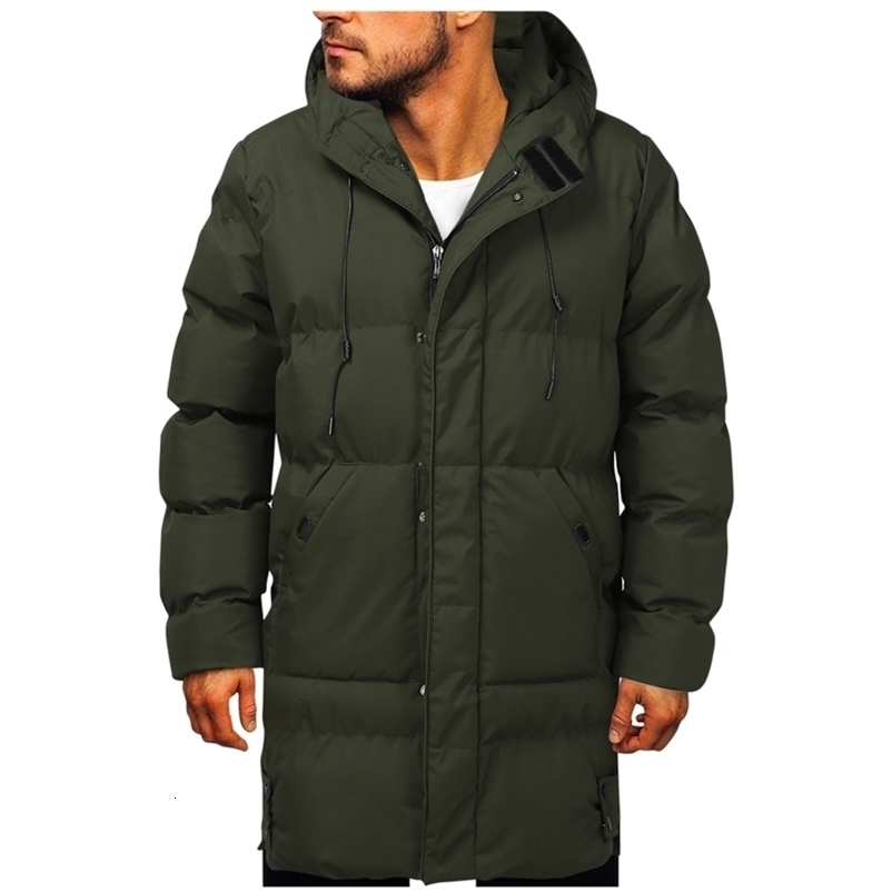 Men's Down Parkas Men's Winter Casual Down Jackets Windbreaker Outerwear Solid Zipper Pocket Thick Long Sleeve Coat Hooded Parkas Warm Coat 