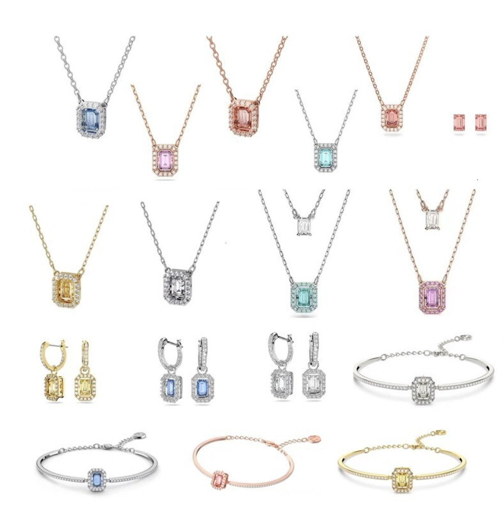 Swarosvski Woman Swarovksi Necklace Designer Swan Jewelry Sugar Cube Beating Heart Necklace Shining Crystal Collarbone Chain Womens Crystal Bracelet Earrings 25