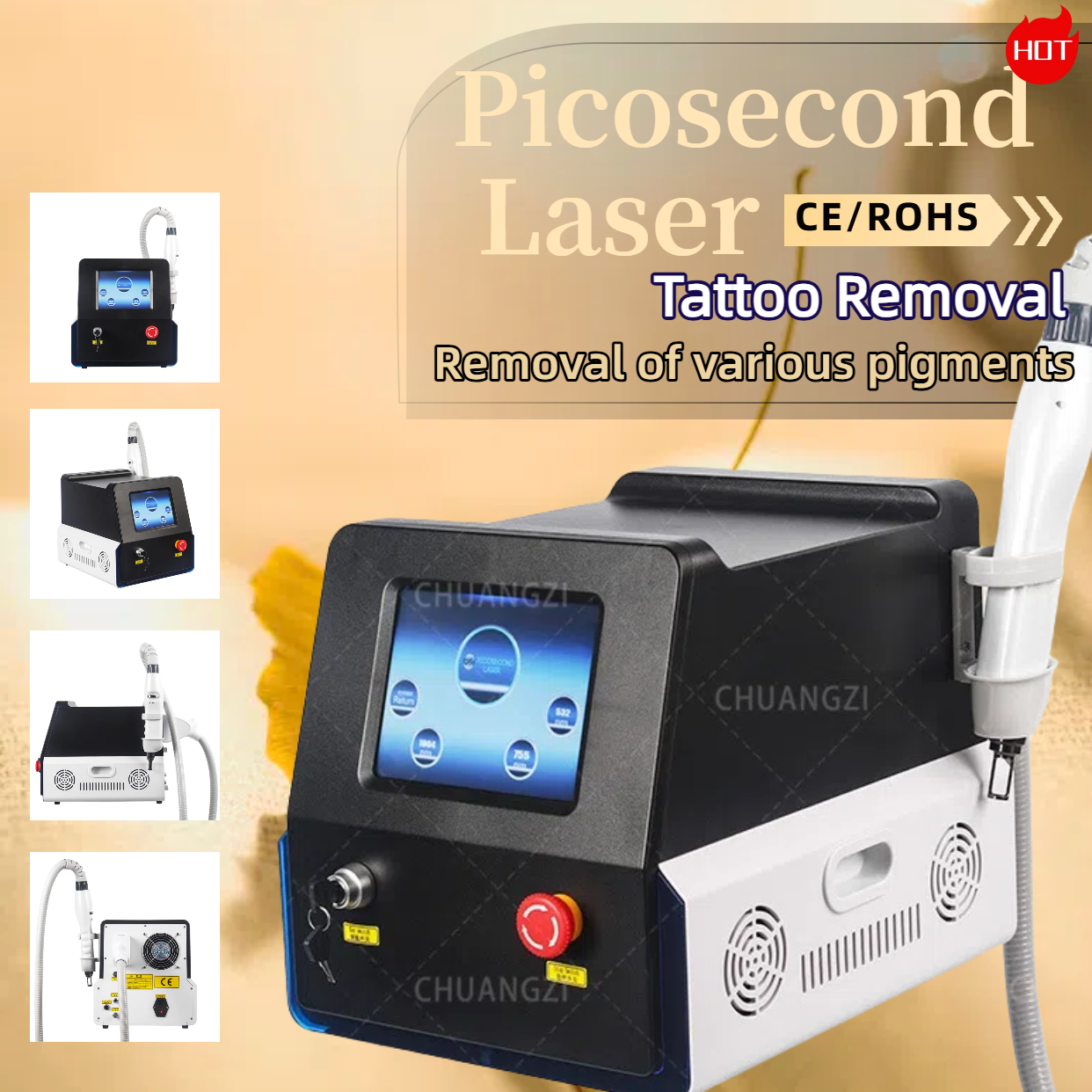 Q-Switched Picosecond Laser Tatoo Remove Machine 1064 nm 755nm 532nm 1320nm Picosecond Pigmentation Removal Fractional Machine
