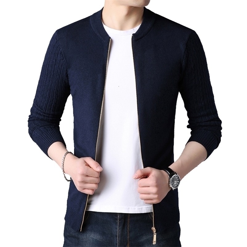 BROWON Cardigan Autumn Winter Knitted Cardigan for Men Sweater Slim Fit Sweaters Men Coat Pure Color Jacket Cardigan 211018