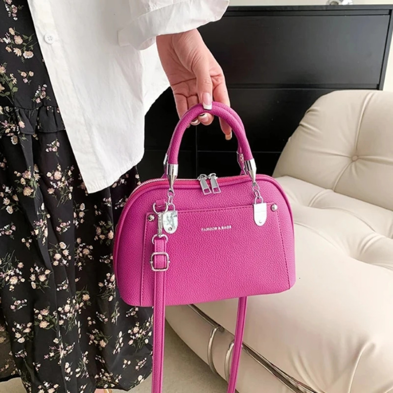 Lightweight y Litchi pattern solid PU sewing handbag highquality fashionable metal plate decoration womens shoulder bag 240903