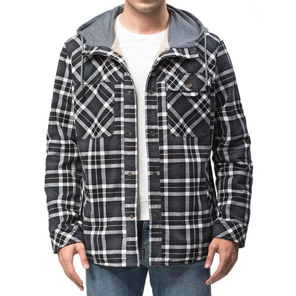 Men's Jackets Flannel Shirt Thickened 2025 Casual Loose Hooded Button Coat Spring and Autumn Classic Plaid Men's Tops with Pockets