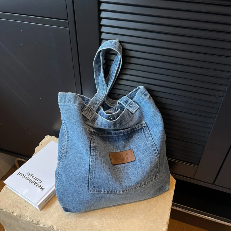 Vintage Denim Shoulder Bags for Women Fashion TopHandle Handbags Purses Large Capacity Casual Ladies Shopper Bag 240731