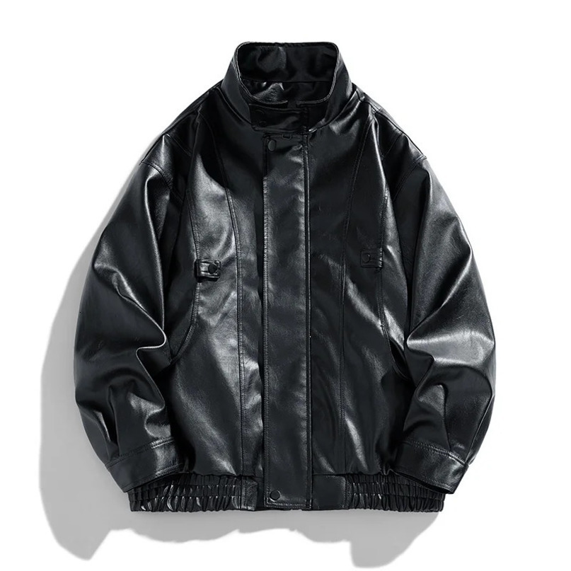 motorcycle leather jacket mens bomber pilot retro loose Pu short jacket fashionable casual streetwear multi pocket trend jacket 241031