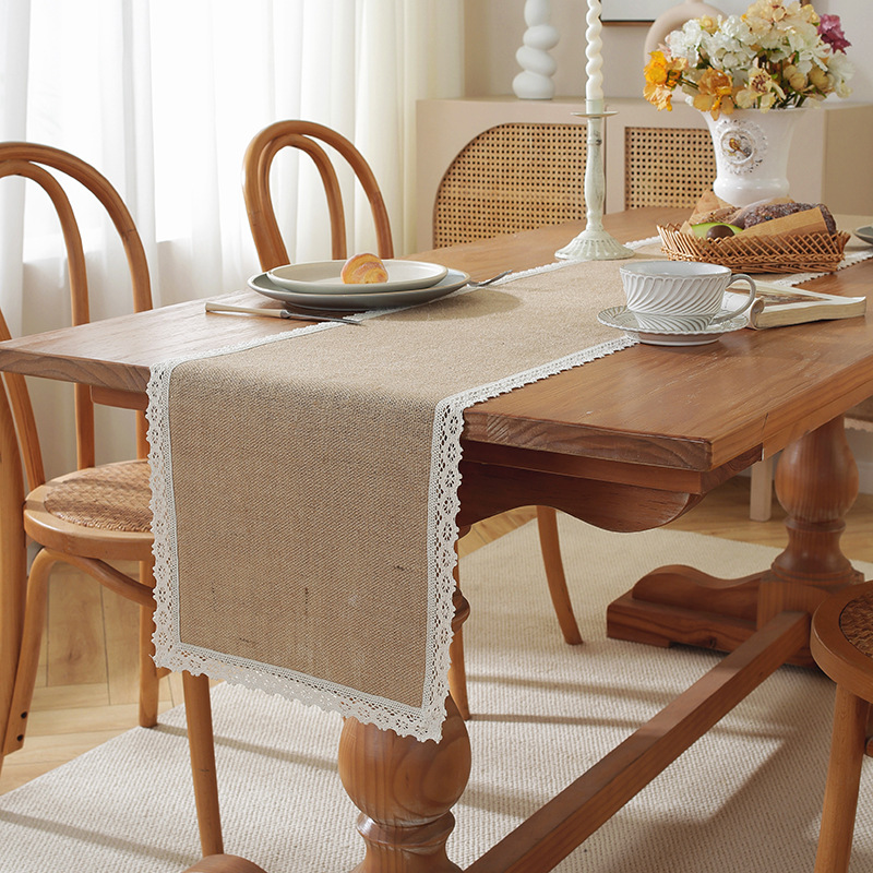 Natural hemp table runner holiday wedding decoration long strip cloth lace table runner bed scarf A9SJ01