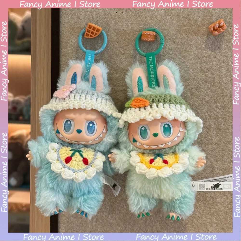 Cute Labubu Doll Hat Bib Towel Accessories Knitted Baby Paddle Hat Set Suitable for V1V2V3 Labubu Colorful Floral Doll Clothes C250924