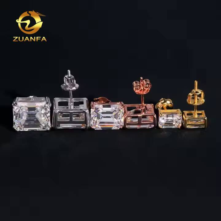 VVS D Emerald Cut Moissanite Diamond Earrings 925 Sterling Silver Hip Hop Jewelry Luxury Men Women Fashionable Ear Studs