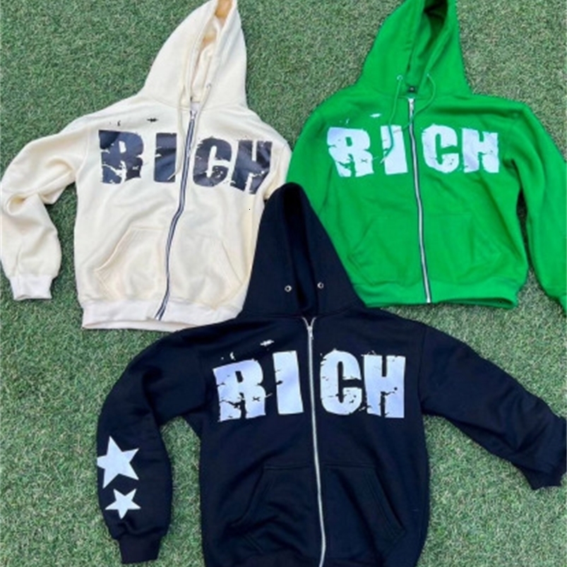 Men's Hoodies Sweatshirts Y2K Gothic letter printed zipper hooded oversized sweater autumn punk Harajuku hip-hop casual sports hoodie for men and