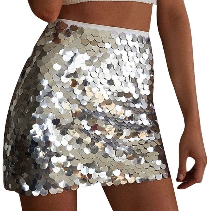 Skirts Women Glitter Mini Skirt High Waist Disco Sequin Club Skirt Stage Performance Clothes 231121