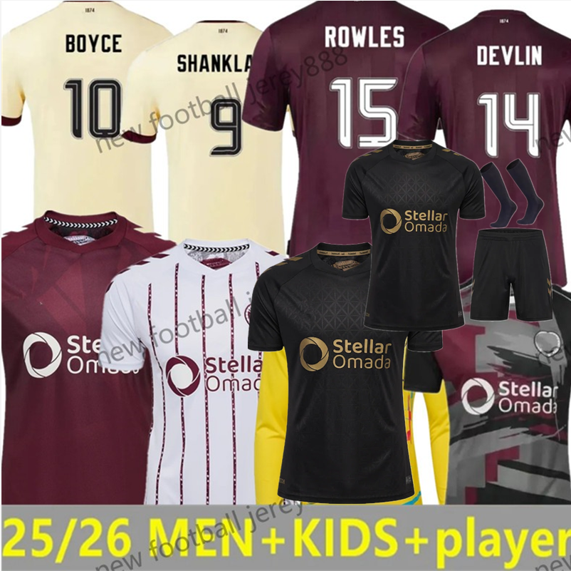 NEW S-4XL Hummel Hearts 25-26 Home Kit Soccer Jerseys Hearts Fans version BOYCE SHANKLAND DEVLIN 2025 2026 McKay Men kids kit socks full sets Football 88888