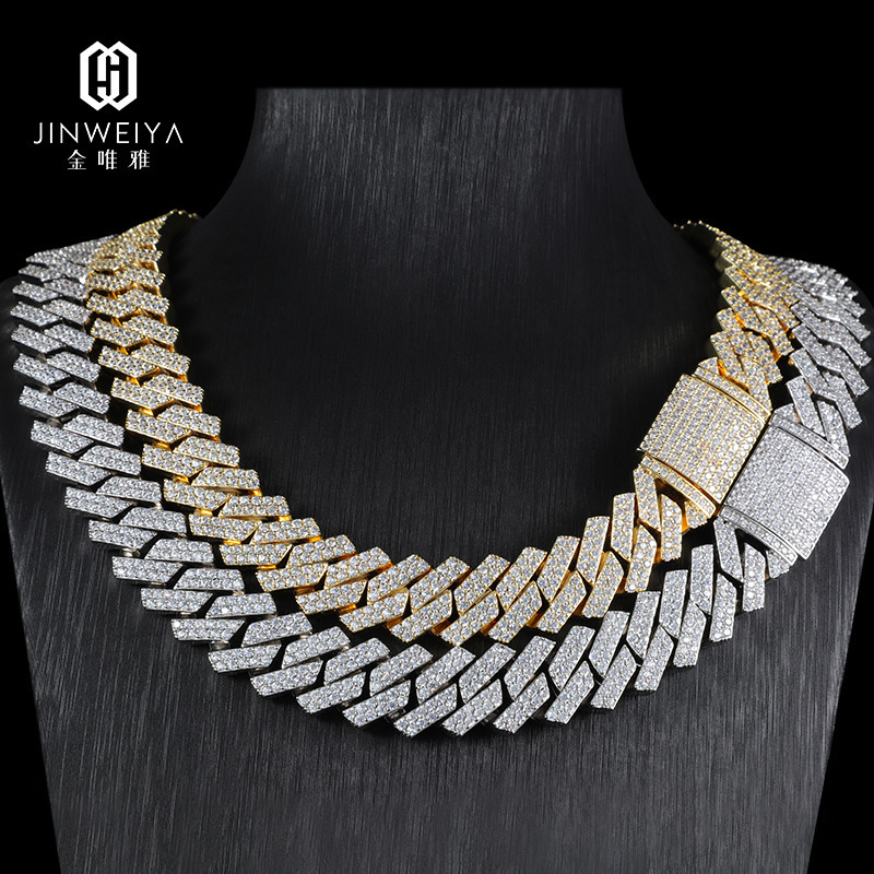 Hip Hop Luxury Iced Out Necklace for Men Diamond Copper Moissanite Gold Plated Miami Cuban Link Chain for Anniversaries