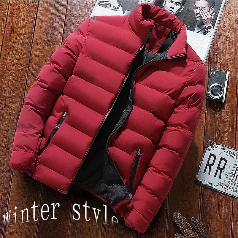 Men's Down Parkas Winter Thick Men Warm Parka Jackets Casual Men's Outwear Coats Solid Stand Collar Male Windbreak Cotton Padded Down Jacket
