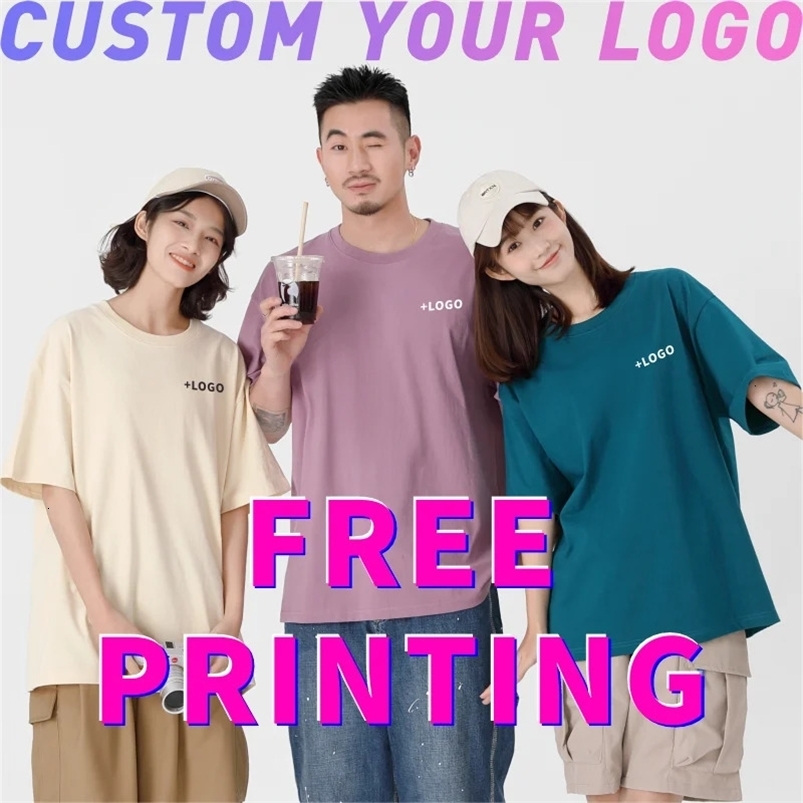 Customized T-shirt free printing of pictures loose short sleeved top enterprise team mens and womens cultural shirt 100% pure cotton 250402