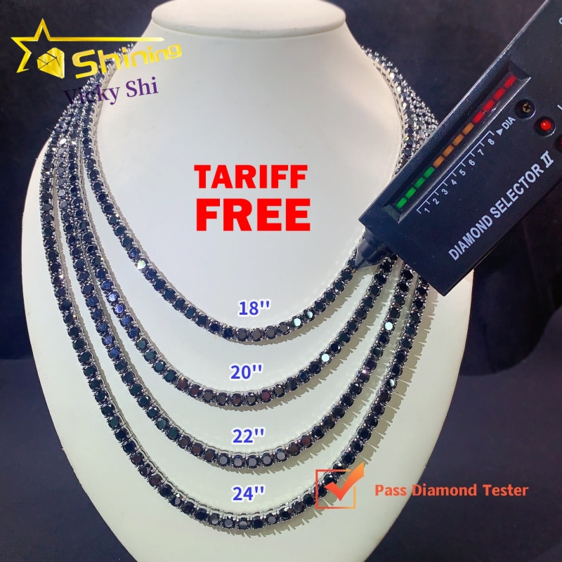 FaMoissaniteory Price Pass Diamond Tester 316L Sterling Silver5mm Black Moissanite Tennis Chain Bracelet Necklace