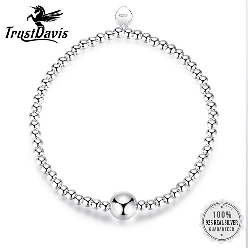 Trustdavis Fashion Genuine 925 Sterling Silver Minimalist m Width Beads elastic Bracelet For Women Wedding Jewelry Gift DS2277 250417bj