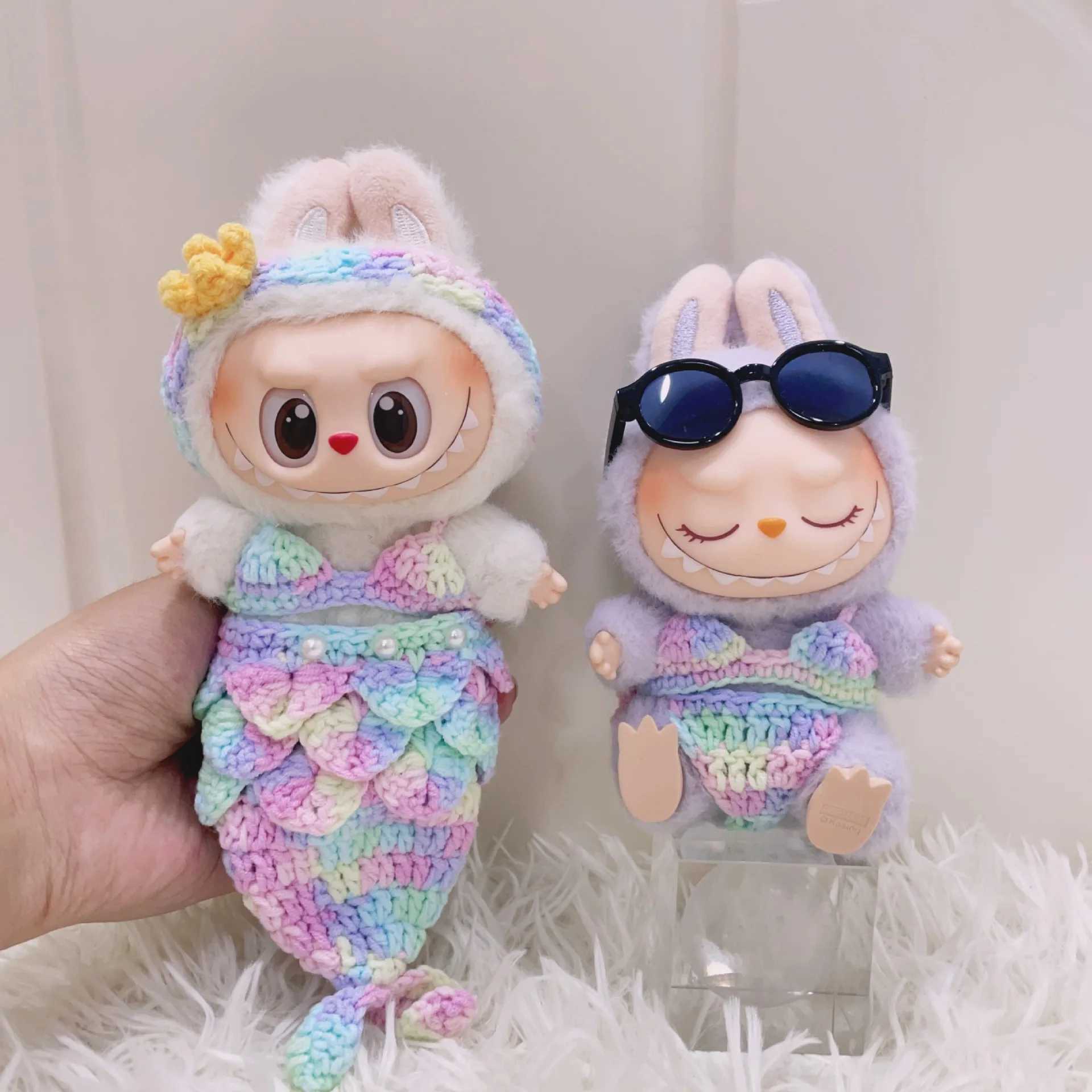 Cute Plush Dolls Clothing for Labubu Mermaid Dress Sets Hand Knitted Skirt Flower Crown Headwear Clothing Accessoy Gifts C250924