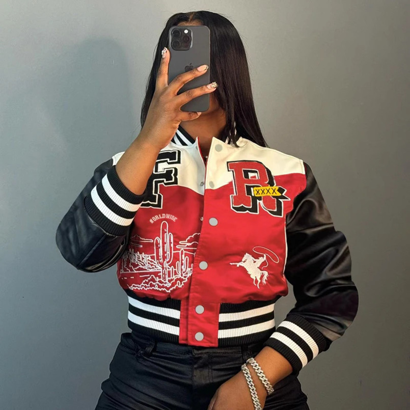 Autumn European American Trend Versatile Slim Fit Cropped Color Blocked Baseball Jacket For Women YJ24354DGO 241029