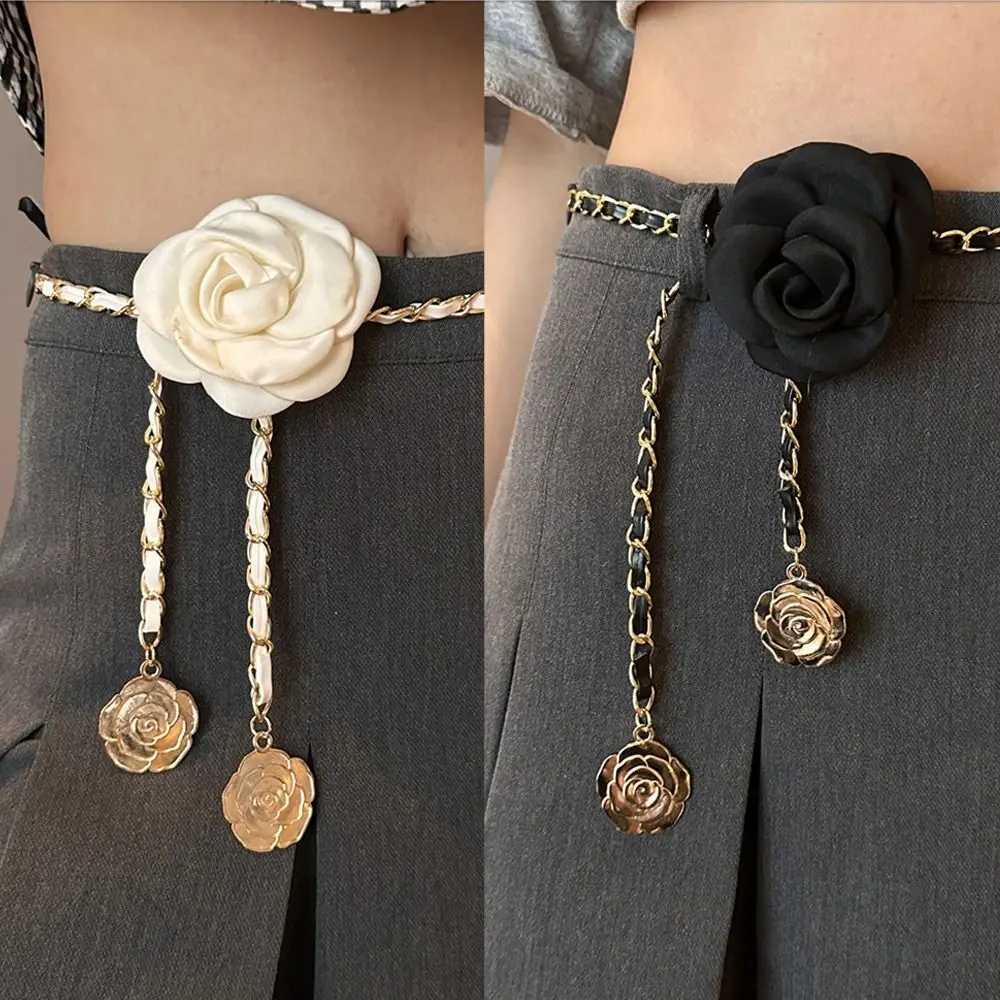 Fashion Allmatch Woman Camellia Waist Chain Waist Decoration Luxury Design Metal Chain Waistband Flower Chain Belt111 D250924