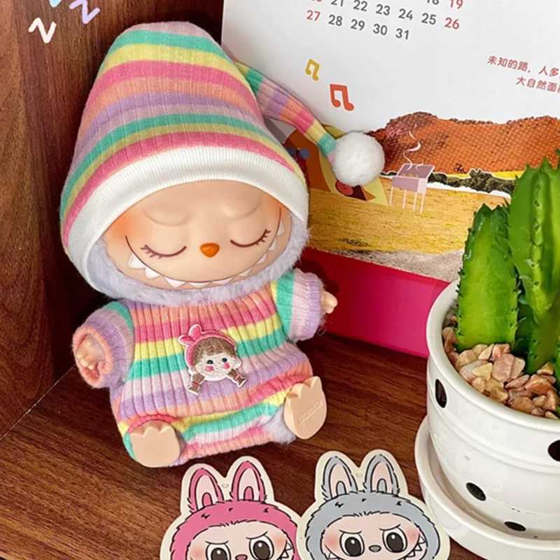 Doll Clothing for 17cm Labubu Mini Doll Clothing Monster Clothing Accessories Winter Monkeys Rainbow Pajamas Doll Clothes C250924