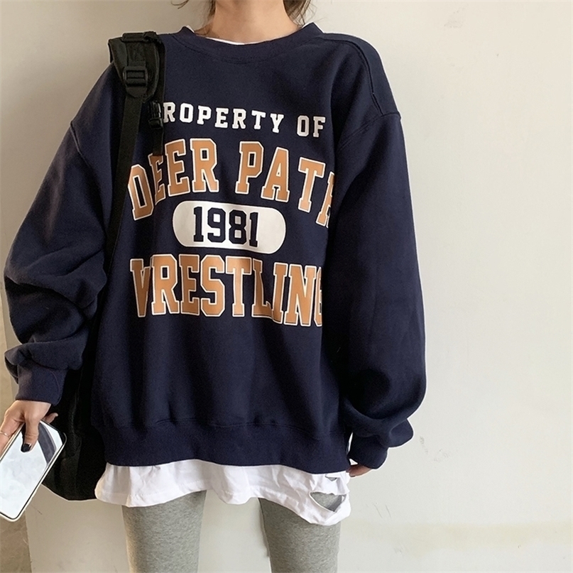 Casual Loose Vintage Letter Sweatshirt Female Korean Kawaii Women's Sweatshirts Japanese Harajuku Ulzzang Clothing For Women T200407