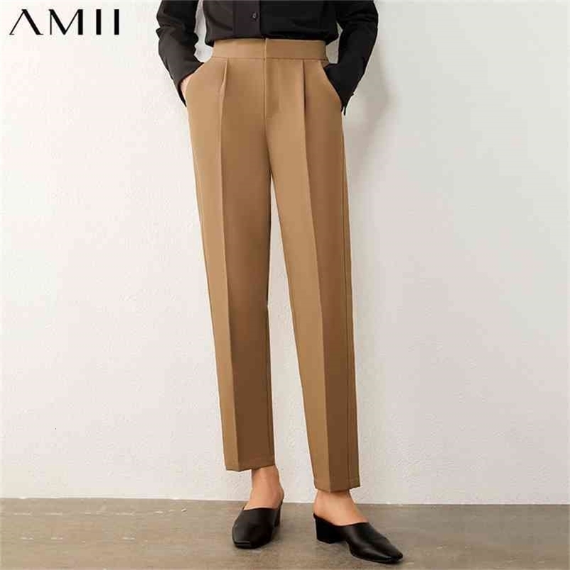 Minimalism Spring Autumn Women's Suit Pants Causal Offical Lady Solid Pleated Straight Ankel-length Female 12030407 210527